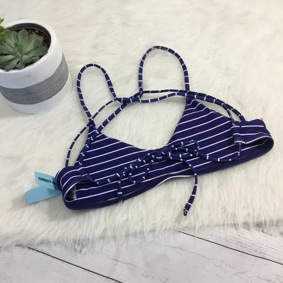 Cupshe Blue Striped Cupsay Swim Bikini Top S - Picture 3 of 8